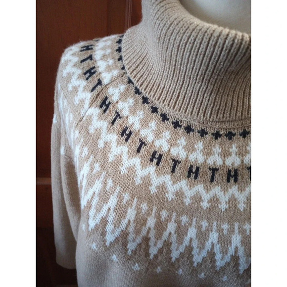 Tommy Hilfiger Women's Sweater Sz M Fair Isle Turtleneck Sweater Tan Brown NWT - Picture 4 of 9